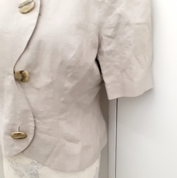 Stylish Asymmetrical Button 100% Linen Blazer Camel Tan Jacket Womens 10 - Picture 3 of 11